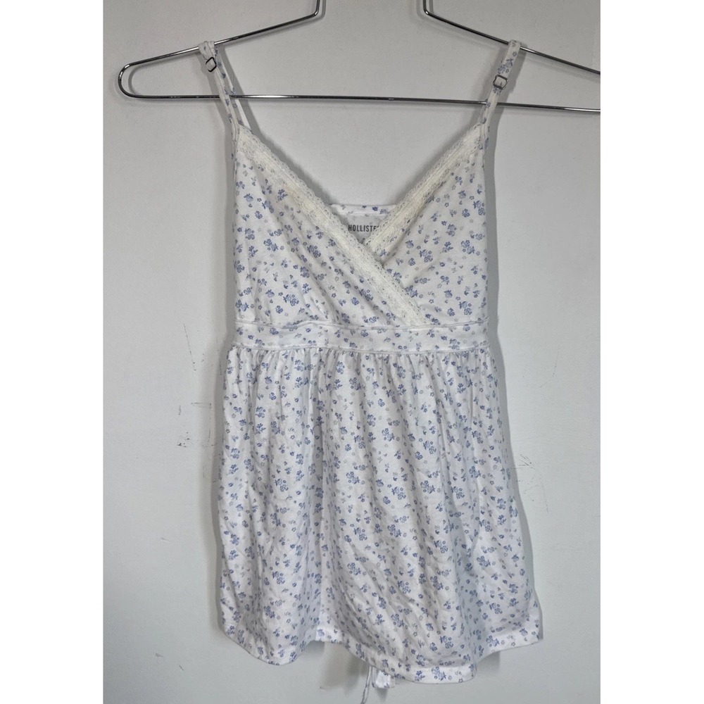 VTG Hollister Petite Floral Babydoll Cami Tank Top Lace Trim Coquette Women's S